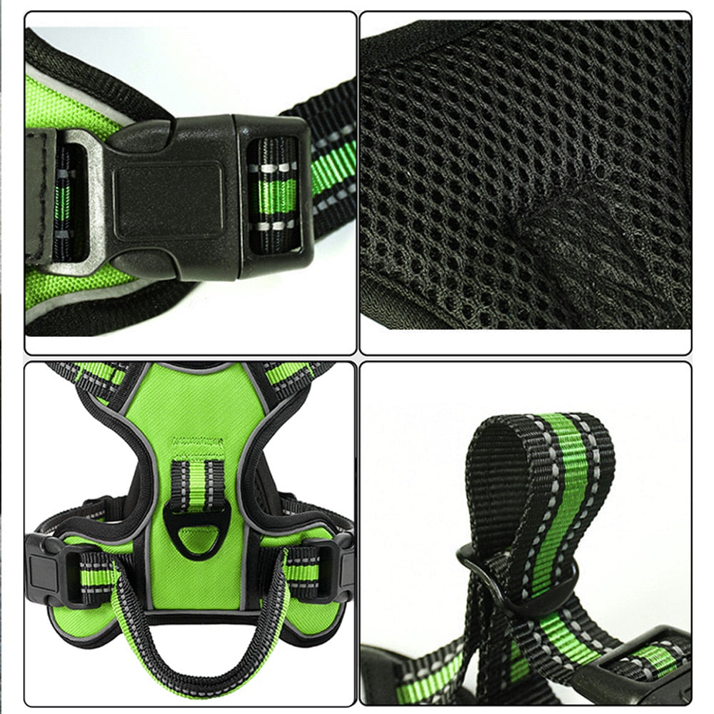 Nylon Adjustable Dog Harness Reflective Soft Breathable No Pull Dog Harness Vest Pet Harness Leash  For Small Medium Large Dogs